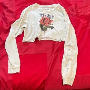 Halsey White Crop Top with Rose Graphic